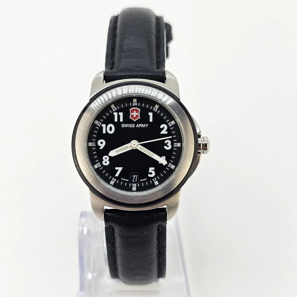 Victorinox Women's Watch 28MM Black Dial Black Leather Bands NEW Battery READ